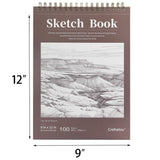 Crehatos 9" x 12" Sketch Book, Top Spiral Bound Sketch Pad, 100 Sheets 68lb/100gsm Drawing Paper, 1 Pack Crehatos