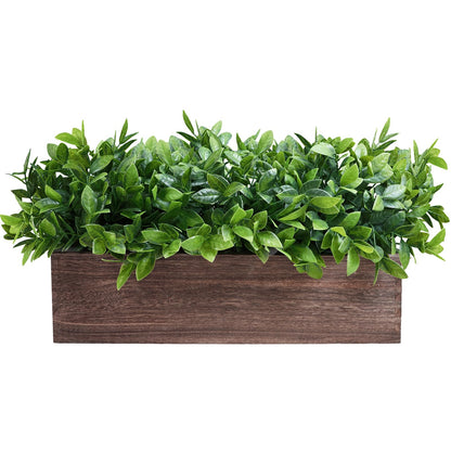 Winlyn 14" Artificial Boxwood Plants in Rectangular Wood Planter Farmhouse Greenery Arrangement Centerpiece Faux Potted Herb Plant for Wedding Dining Room Table Kitchen Windowsill Mantel Shel - WoodArtSupply