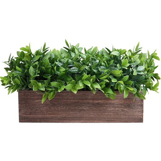 Winlyn 14" Artificial Boxwood Plants in Rectangular Wood Planter Farmhouse Greenery Arrangement Centerpiece Faux Potted Herb Plant for Wedding Dining Room Table Kitchen Windowsill Mantel Shel - WoodArtSupply