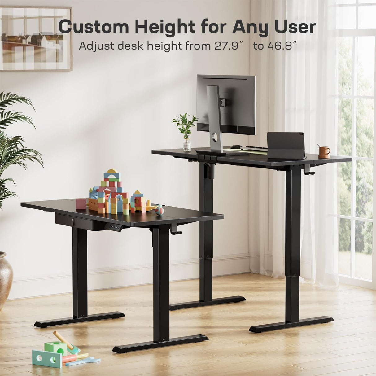 Marsail Electric Standing Desk with Drawer, 48 x 24 Electric Stand Up Desk, Ergonomic Adjustable Desk with Storage, Headphone/Bag Hooks, Computer Desk for Home & Office with Cable Management,Black Marsail