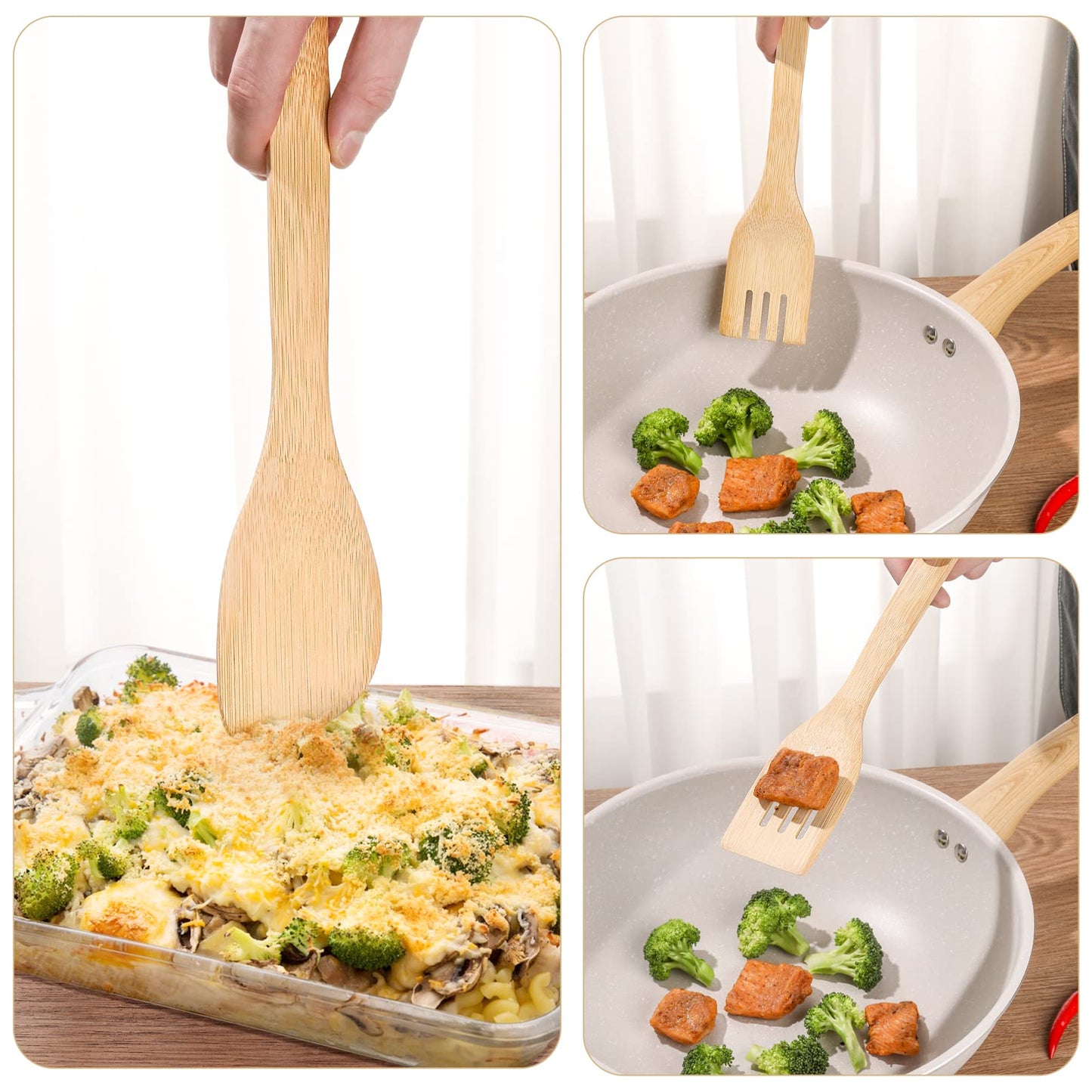 [7-PCS] Wooden Spoons for Cooking is for All Kitchen. Made From Bamboo Wood, Wooden Spatula & Wooden Spoon 11.8 in. and Non-Stick Surface, Suitable for Home & Chef Use or Gift for Someone Special.