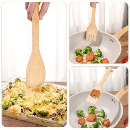 [7-PCS] Wooden Spoons for Cooking is for All Kitchen. Made From Bamboo Wood, Wooden Spatula & Wooden Spoon 11.8 in. and Non-Stick Surface, Suitable for Home & Chef Use or Gift for Someone Special.