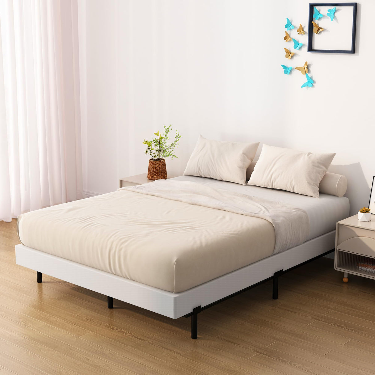 Upcanso Box Spring for Queen Bed Bed Base 6 Inch, Low Profile Metal Queen Box Spring with Fabric Cover, 3000 Lbs Max Weight Capacity Mattress Foundation, Noise-Free, Easy Assembly Upcanso
