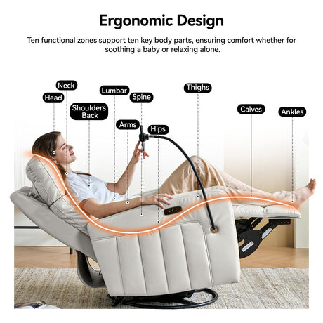 AIRSKY Power Recliner Chair, Oversized Swivel Rocker Recliner, Electric Recliner Chairs for Adults, Nursery Rocking Chairs, Lazy Boy Recliner Chair, P2 (Gray White) AIRSKY