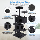 FDW Cat Tree 54in Cat Tower Multi-Level Durable Cat Scratching Post & Cozy Fun Cat Jumping Platform Space Saving Cat Condo Pet Play House for Indoor Cats,Dark Gray FDW