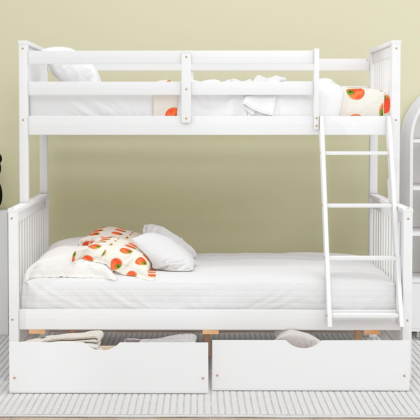 Merax Solid Wood Bunk Bed with Drawers – Convertible Twin Over Full Design in White - WoodArtSupply