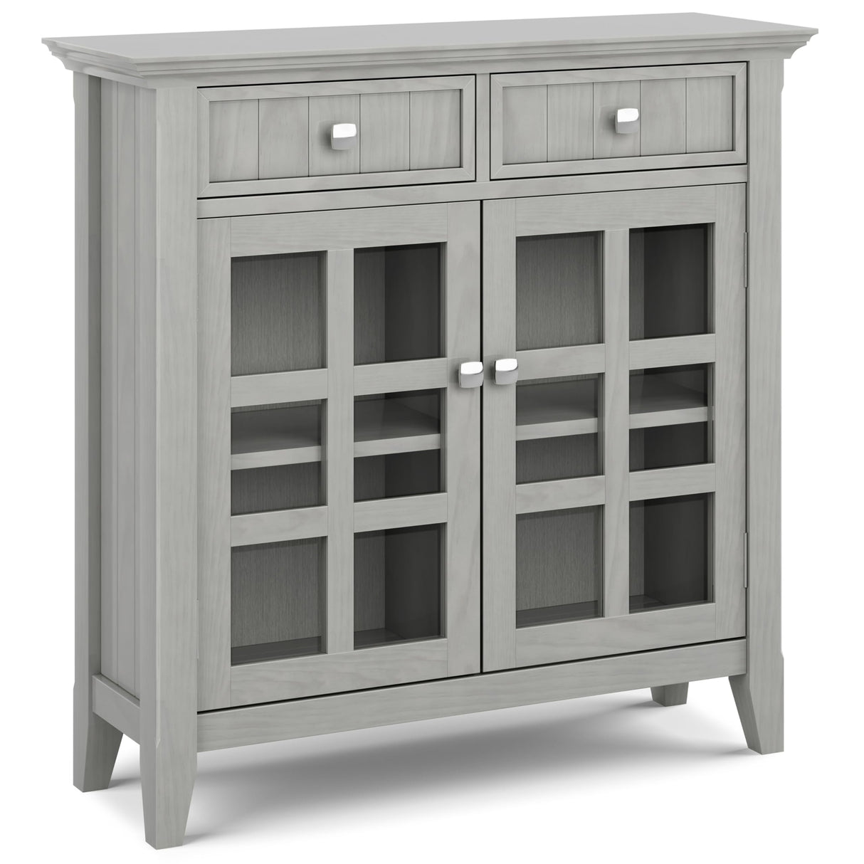 SIMPLIHOME Acadian SOLID WOOD 36 Inch Wide Rustic Entryway Hallway Storage Cabinet in Fog Grey, For the Living Room, Entryway and Family Room SIMPLIHOME