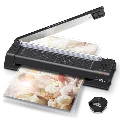 Gasbye Laminator Machine, 13-Inch Thermal Laminator with Steel Paper Cutter, 13 Laminating Pouches, Corner Rounder, Jam Release Button for Home, Office, School, Teachers, Personal Use, Black Gasbye