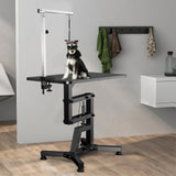 36'' Hydraulic Lift Dog Grooming Table, Adjustable Cat Drying Desktop - Foldable, Adjustable Arm, Portable, Non-Slip Dog Grooming Table for Large Small Dogs at Home, Weight Capacity 200LBS（Black) HEBESPACE