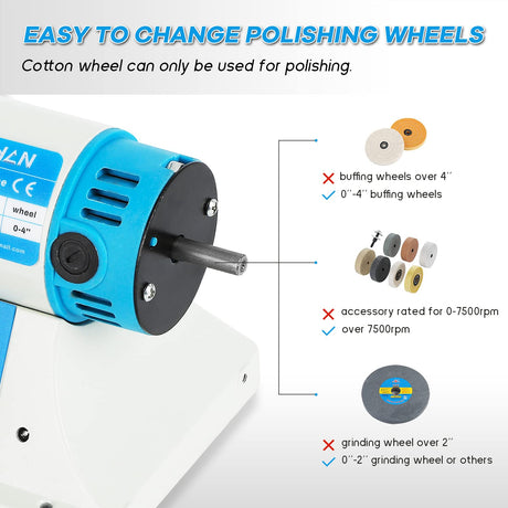 BAOSHISHAN Bench Buffer Jewelry Polisher, with 3 Types Polishing Wheels, Variable Speed Benchtop Polishing Buffing Machine for Jewelry, Wood, Metal, Lathe, Jade (With Wheels 110V) BAOSHISHAN