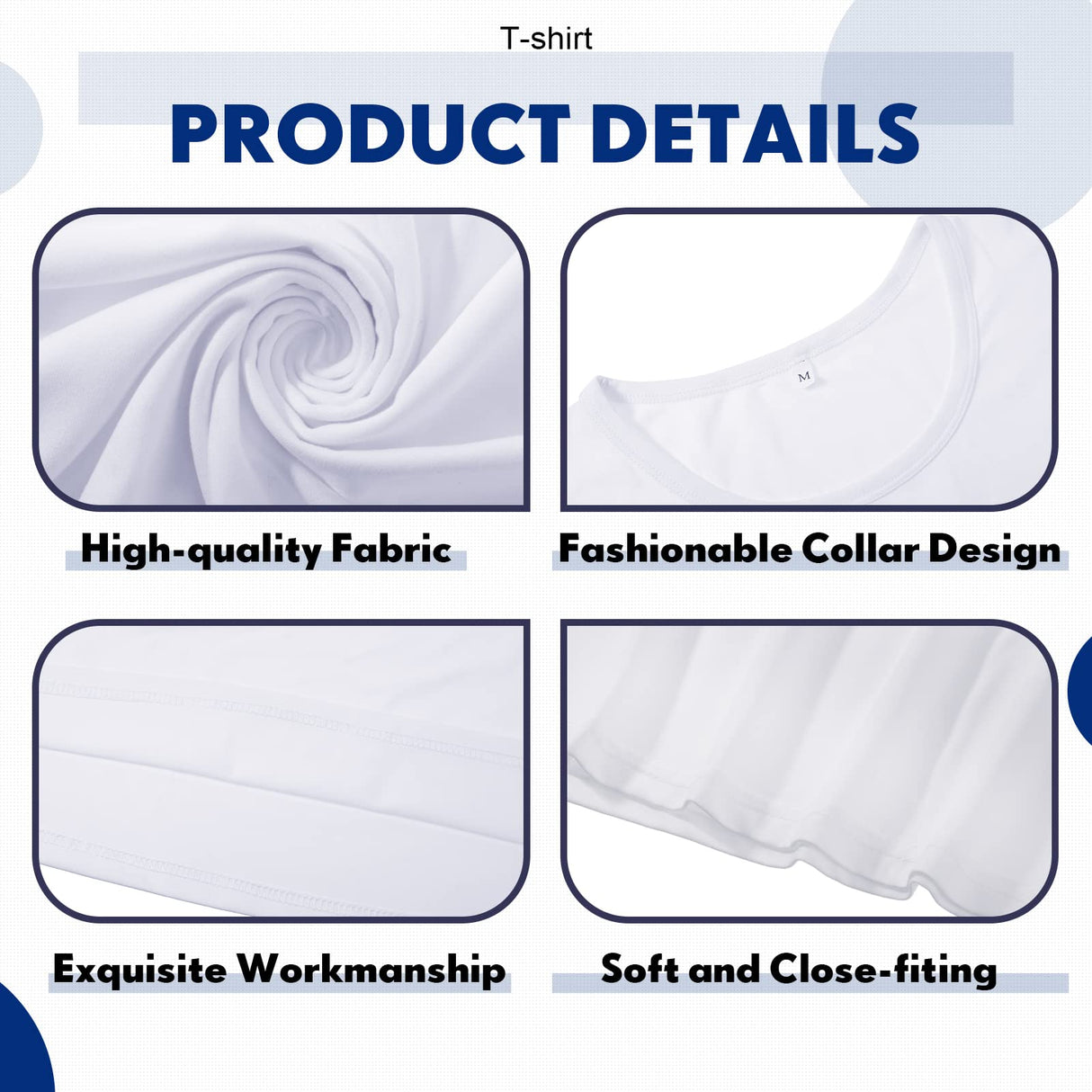 Handepo 6-Pack Men's White Polyester Sublimation Blank T-Shirts, Short Sleeve Crew Neck, Size L for Printing Handepo