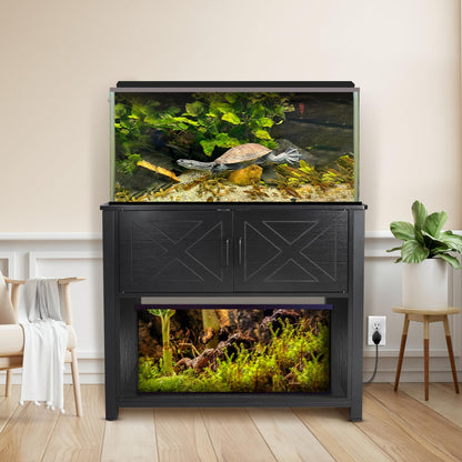 BEURUKU 40 Gallon Tank Stand with Cabinet and Power Outlets, Heavy Duty Metal Aquarium Stand for 40-50 Gallon Breeder Tank, Turtle Tank, Double Terrarium Stand, 660LBS Capacity, Black - WoodArtSupply