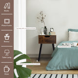 JAXPETY Set of 2 Retro Brown Nightstands with Drawer, Mid-Century Nightstands for Bedroom or Living Room with Solid Wood Legs JAXPETY