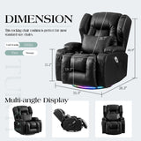 TUNYI Power Recliner Chair, Swivel Rocker Recliner Chair with Massage & Heat Faux Leather Home Theater Seating Rocker Reclining Chair for Living Room with LED Light/USB Port/Lumbar Pillow (Black) TUNYI