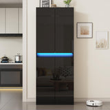 Furnify 71" Tall Pantry Storage Cabinet, Kitchen Pantry with High Gloss Doors, Modern Buffet Hutch Cabinet with Led Light and Adjustable Shelves for Dining Room, Living Room, Black Furnify