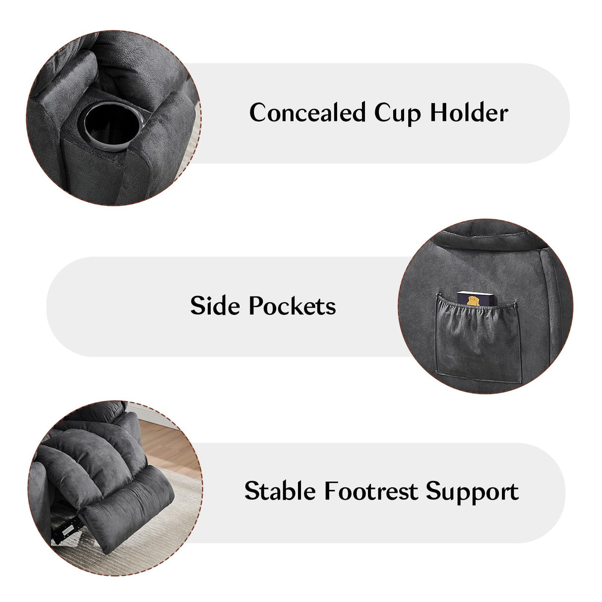 CANMOV Manual Recliner Loveseat, 2 Seat Recliner Sofa Chair with Overstuffed Armrest and Backrest, Soft Fabric Reclining Loveseat Living Room Set with Hidden Cup Holders for Adults Elderly,Grey CANMOV
