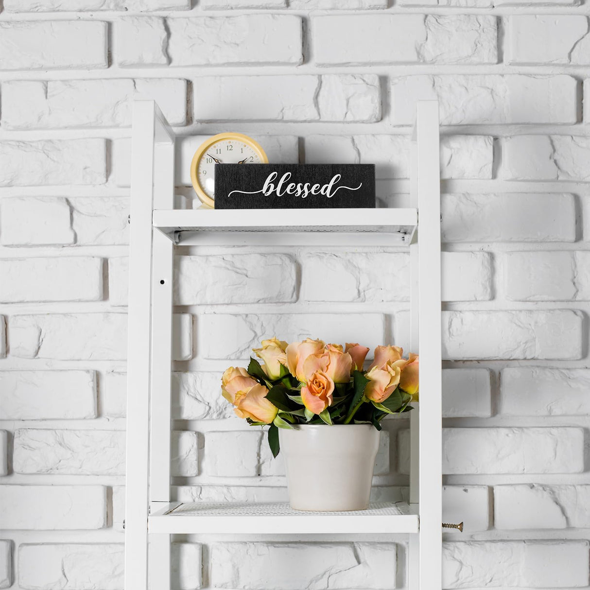 Jetec Four Sided Inspirational Block Sign Rustic Wooden Blessed Gather Thankful Grateful Sign Tabletop Block Decor for Office Home Farmhouse Tabletop, Bookshelf, Tiered Tray Decor (Black) Jetec