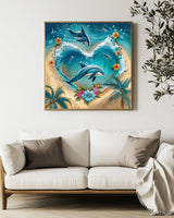 Beach Dolphin Diamond Art Kits for Adults, Landscape Crafts 5D Diamond Painting Kit for Adult Beginners, Ocean Animal DIY Round Dots Full Drill Diamonds Paintings for Home Wall Decor Gifts 12X12 In Luckyrichrui