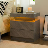 LED Nightstand Modern Bedside Table for Bedroom Night Stand with 2 Wood Drawers End Side Table with 16 Colors LED Strip for Bedroom Generic