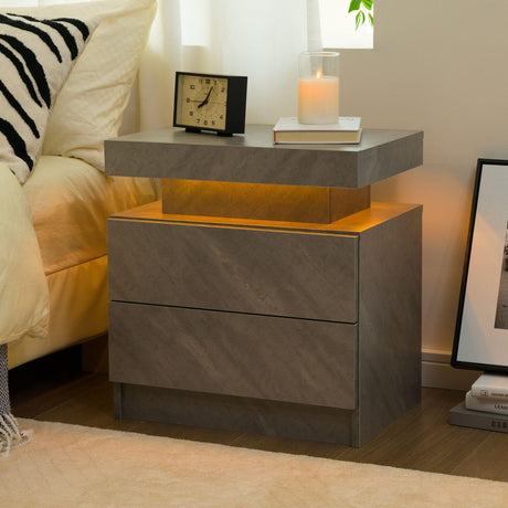 LED Nightstand Modern Bedside Table for Bedroom Night Stand with 2 Wood Drawers End Side Table with 16 Colors LED Strip for Bedroom Generic