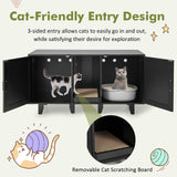 Tangkula Double Cat Litter Box Enclosure for 2 Cats, Large Stackable Hidden Privacy Cat Washroom Cabinet with Scratching Board, Indoor Cat House TV Stand Side Table, Litter Box Furniture (Black) Tangkula