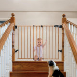 Babelio 26-43" No Bottom Bar Baby Gate for Babies, Elders and Pets, 2-in-1 Hardware Mount Dog Gate for The House, Stairs and Doorways, with Large Walk Thru Door, Brown Wood Pattern BABELIO