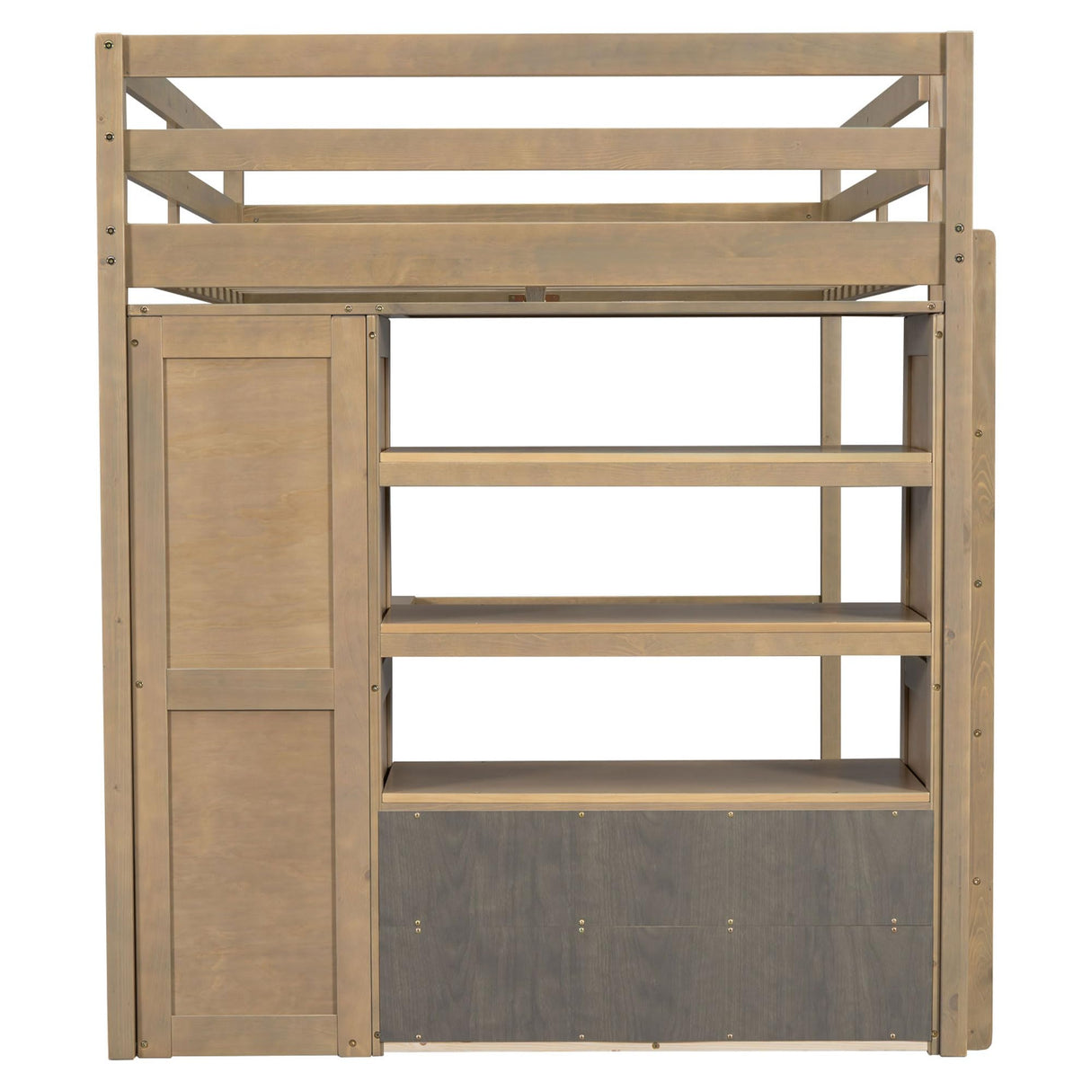 Harper & Bright Designs Full Size Loft Bed with Desk, Storage Shelves and Drawers, Solid Wood Loft Bed Frame with Built-in Wardrobe, Walnut Harper & Bright Designs