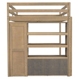 Harper & Bright Designs Full Size Loft Bed with Desk, Storage Shelves and Drawers, Solid Wood Loft Bed Frame with Built-in Wardrobe, Walnut Harper & Bright Designs
