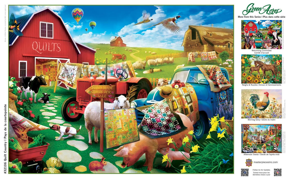 MasterPieces - 300 Piece Jigsaw Puzzle, Large EZ Grip Shapes, Quilt Country, Fun for Adults, Seniors, Family, Kids, Matte Finish, 18" x24 Masterpieces