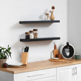 Fun Memories Handcrafted European Pine Floating Shelves - Natural Rustic Wooden Wall Shelf Set of 2-24 Inch Storage Shelf Display Shelf for Kitchen Bathroom Living Room Bedroom Farmhouse - Black Fun Memories