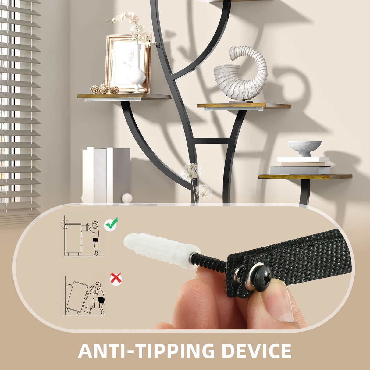 YITAHOME Tall Bookshelf with LED Light, Artistically Designed Tree Bookshelf 8-Tier Shelves, S Shaped Unique Bookshelves Corner Display Shelf for Home Office, Bedroom YITAHOME