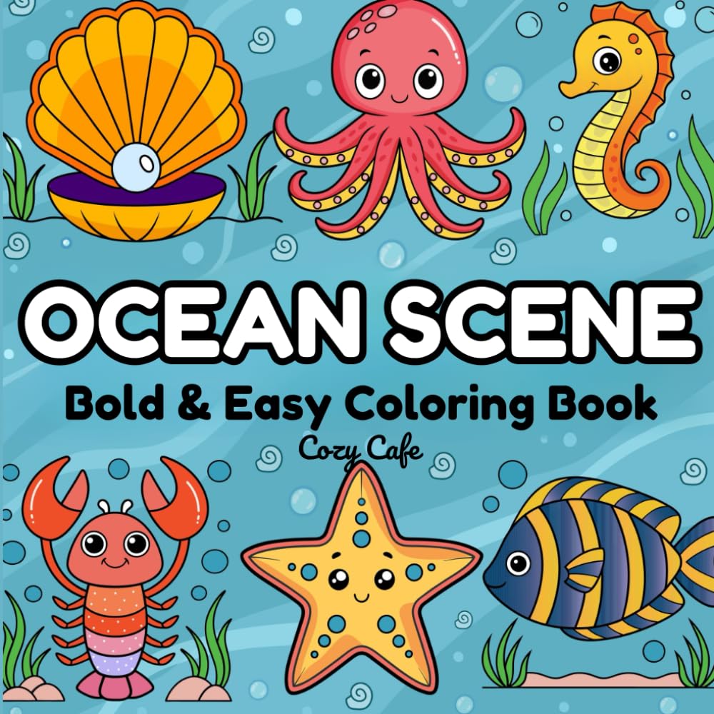 Ocean Scene: Bold & Easy Coloring Book (My Cozy Coloring Books) WoodArtSupply