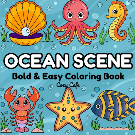 Ocean Scene: Bold & Easy Coloring Book (My Cozy Coloring Books) WoodArtSupply