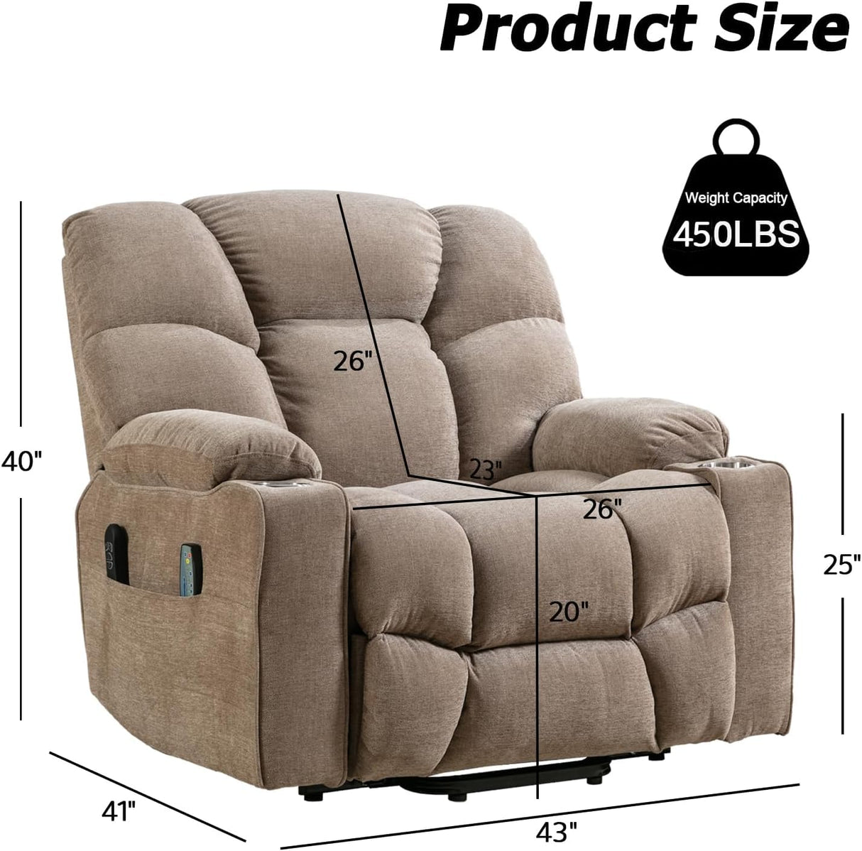 CANMOV Dual Motor Large Power Lift Recliner Chair for Elderly with Massage and Heat, Oversized Lay Flat Electric Lift Recliner, Heavy Duty Recliner Chair with USB Port, Side Pocket, Cup Holders, Brown CANMOV