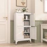 IRONFFICE Bathroom Storage Cabinet,Metal Freestanding Bathroom Cabinet with Adjustable Shelves,Laundry Room Cabinets with 4 Doors,White IRONFFICE