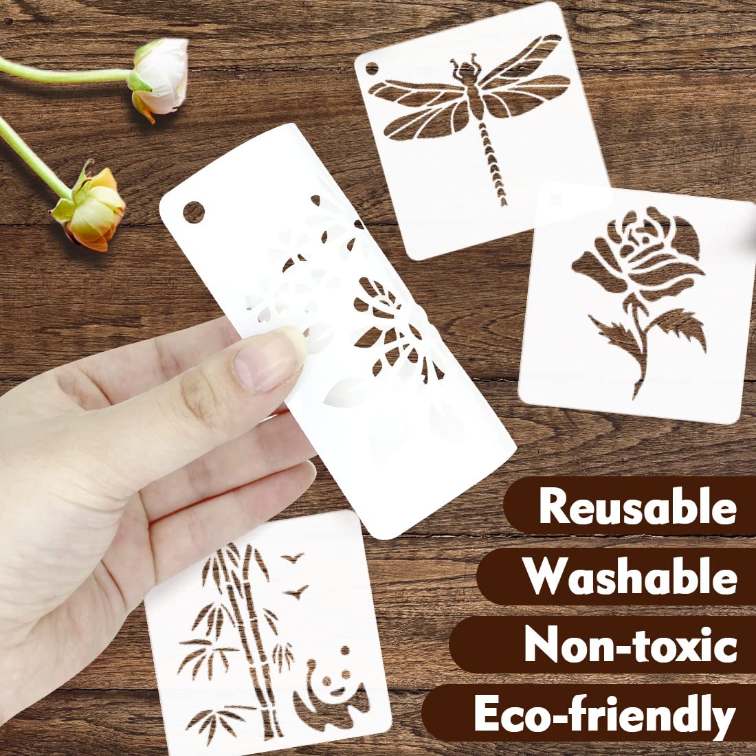 60 Pcs Flower Painting Stencils Reusable Flower Stencils for Painting on Wood Rocks Canvas Fabric Glass Pottery 3x3 Inch CH HAICHENG