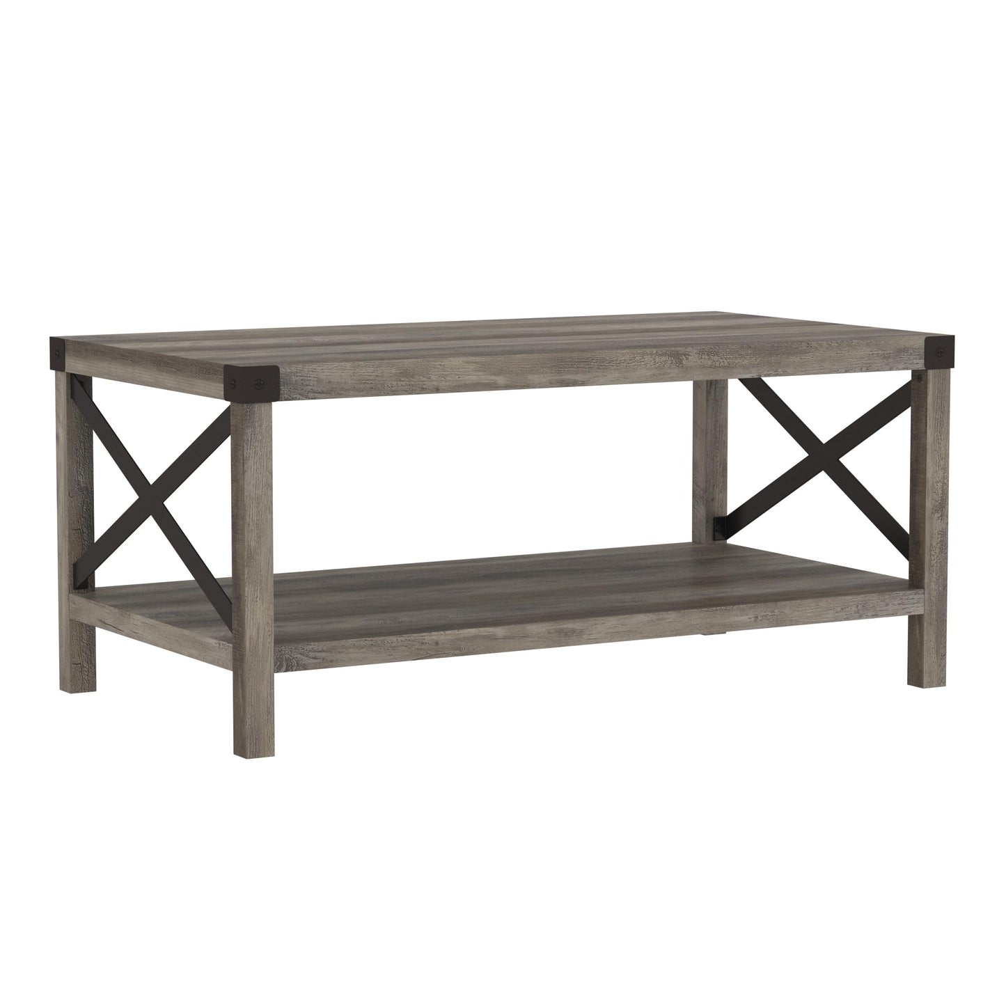 Walker Edison Sedalia Modern Farmhouse Metal X Coffee Table, 40 Inch, Grey Wash - WoodArtSupply