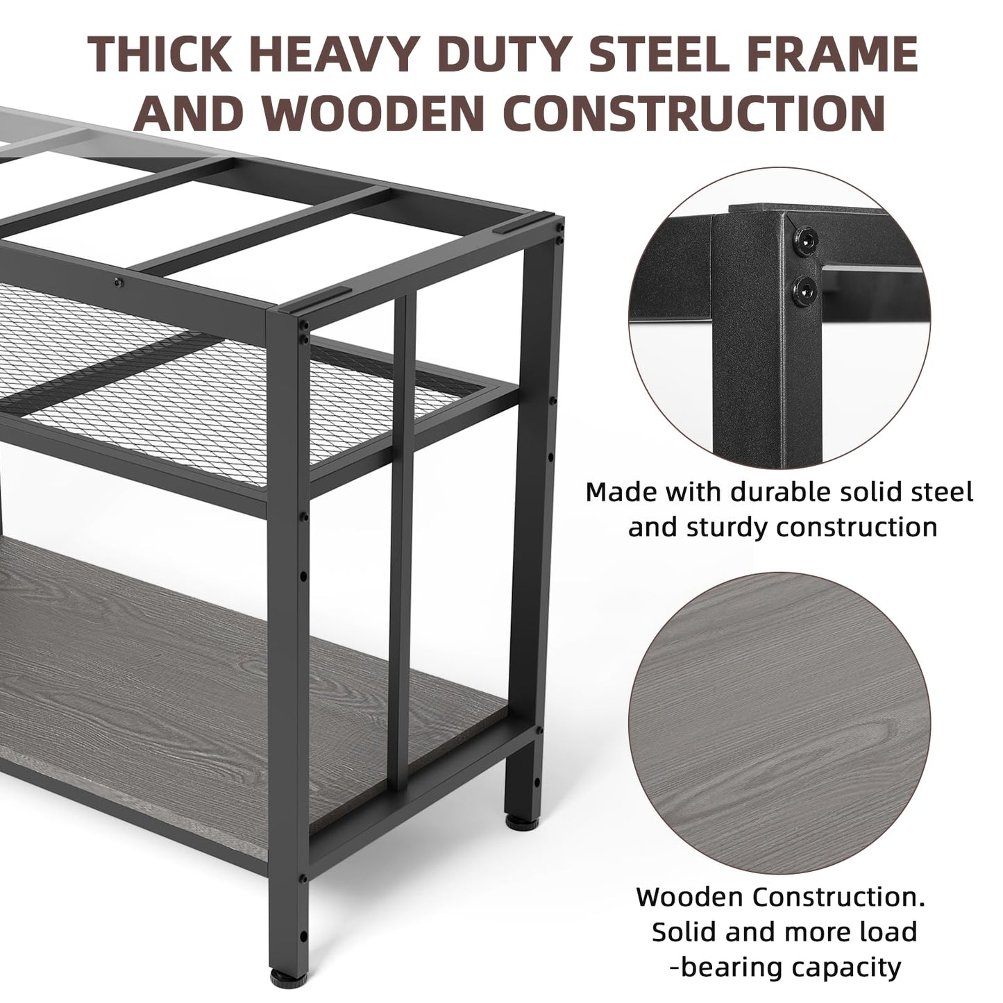 VOWNER 40-50 Gallon Fish Tank Stand - Metal Aquarium Stand, 36.6" L x 18.5" W x 29.5" H, Heavy Duty Reptile Tank Stand, Adjustable 3-Tier Fish Tank Rack Shelf for Home Office, 660LBS Capacity, Grey