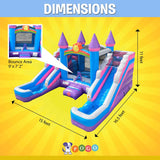 Inflatable Bounce House and Double Slide Combo (Without Blower) - 16' Long x 15' Wide Crossover Pink and Purple Castle Combo Bouncer, Kids Outdoor Toys and Jumpers Pogo Bounce House