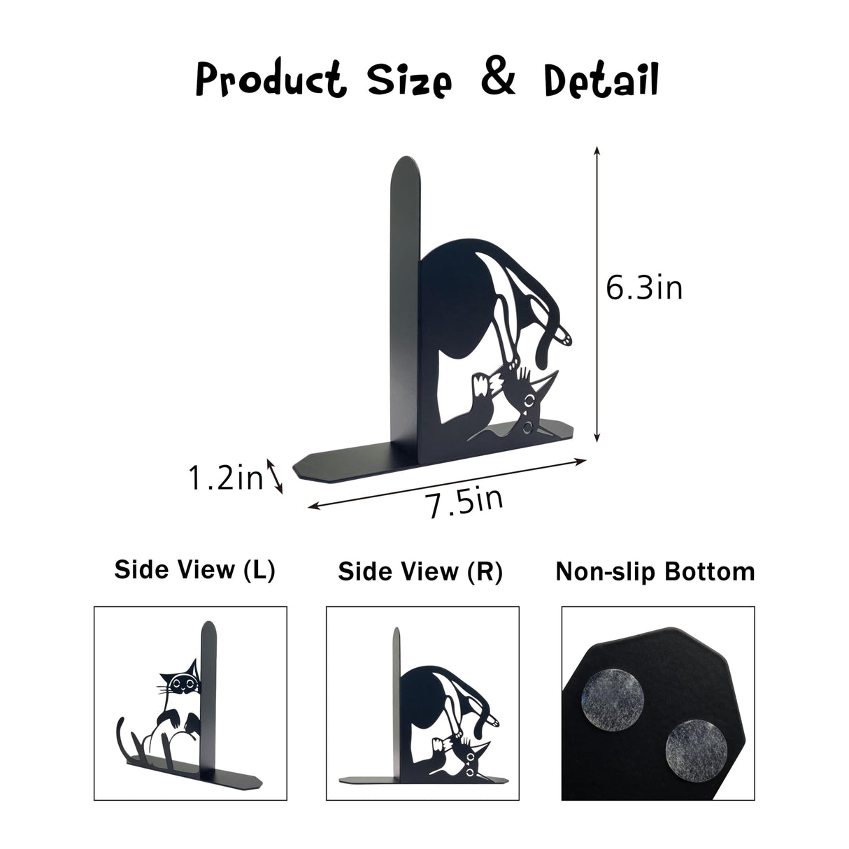 Cute Cat Metal Bookends Cat Book Ends for Shelves Bookshelf Decorative Objects Home Office Desk Bookshelf Decor Cat Lover Gifts for Women Vausart