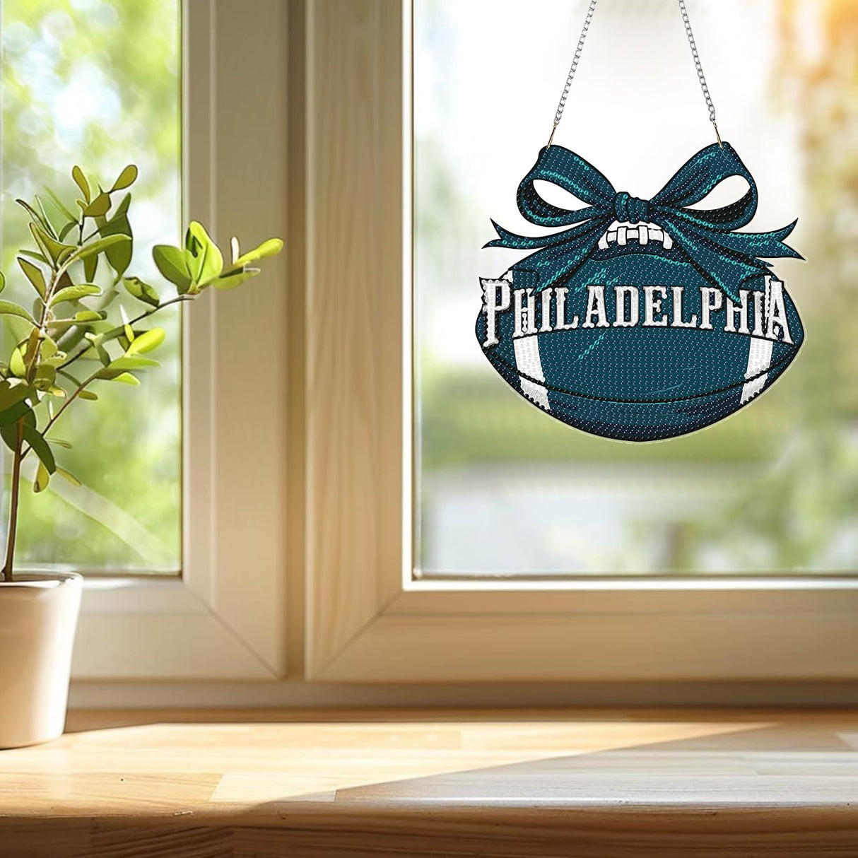 Rertcioph Football Diamond Art Hanging Kit for Adults, DIY Acrylic 5D Diamond Painting Hanging Ornament for Philadelphia Home Wall Decor and Gift Rertcioph