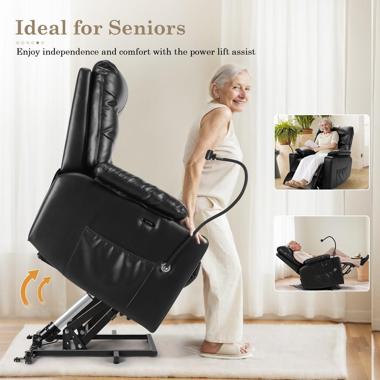 Homdox Power Lift Recliner Chair for Elderly, Electric Lift Chair with Assist Function and Heated Vibration Massage, Heavy Duty Remote Control Reclining Sofa with Phone Holder for Living Room (Black) Homdox