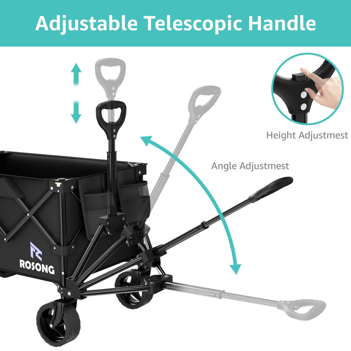 Folding Wagon Cart with Wheels Foldable - Collapsible Wagons Carts Heavy Duty, Fold Up Portable Utility Wagon for Grocery Beach Sports Fishing Camping Shopping ROSONG ROSONG