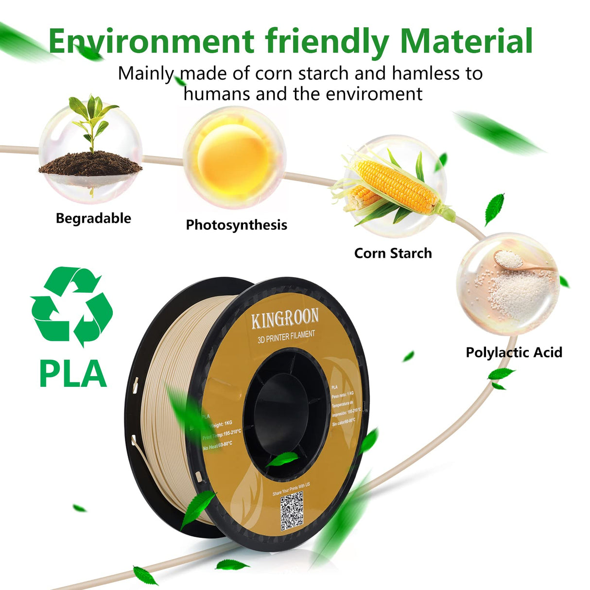 Kingroon PLA 3D Printer Filament, Dimensional Accuracy +/- 0.02 mm, 1 kg Spool(2.2lbs), 1.75 mm,Wood POJECITY