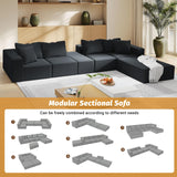 MJQFVM 132'' Oversized Cloud Couch, Upholstered Modular Sectional Sofa with 6 Pillows, Deep Seat Chenille Couches for Living Room, Free Combination, No Assembly Required (Black) MJQFVM