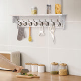 BECHAEO 35.8'' Wood Coat Rack Wall Mount with Shelf, White Wall Coat Rack with Hooks, Farmhouse Rustic Coat Hooks for Entryway Bathroom Hallway Kitchen Bedroom BECHAEO