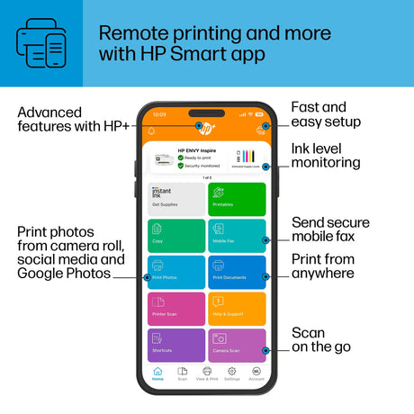 HP ENVY Inspire 7958e Wireless All-in-One Color Inkjet Printer, Print, scan, copy, Duplex printing best-for-home, 3 months of ink included (327A7A) HP