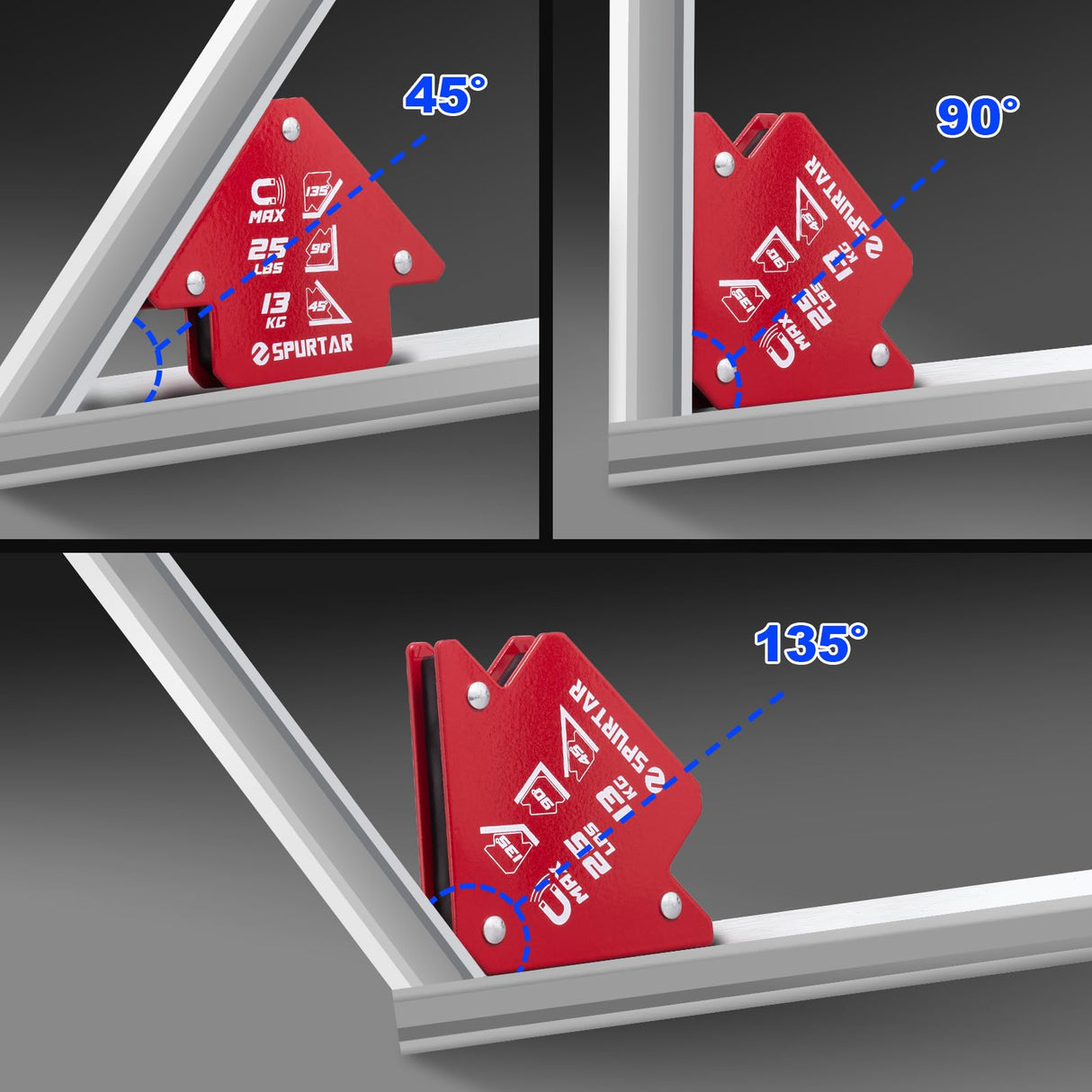 Spurtar Welding Magnets 6pcs 25lbs, Heavy Duty Welding Magnets and Clamps, Strong Magnetic Holder Tools and Accessories, 45, 90, 135 Degree Angle Spurtar