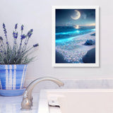 HSENJT Beach Diamond Art Painting by Number Kits,Seaside Night 5D Diamond DIY Painting for Adult,Moon Paint with Round Diamonds for Relaxation Home Wall Decor Gift(30x40cm/11.8X15.7inch) HSENJT