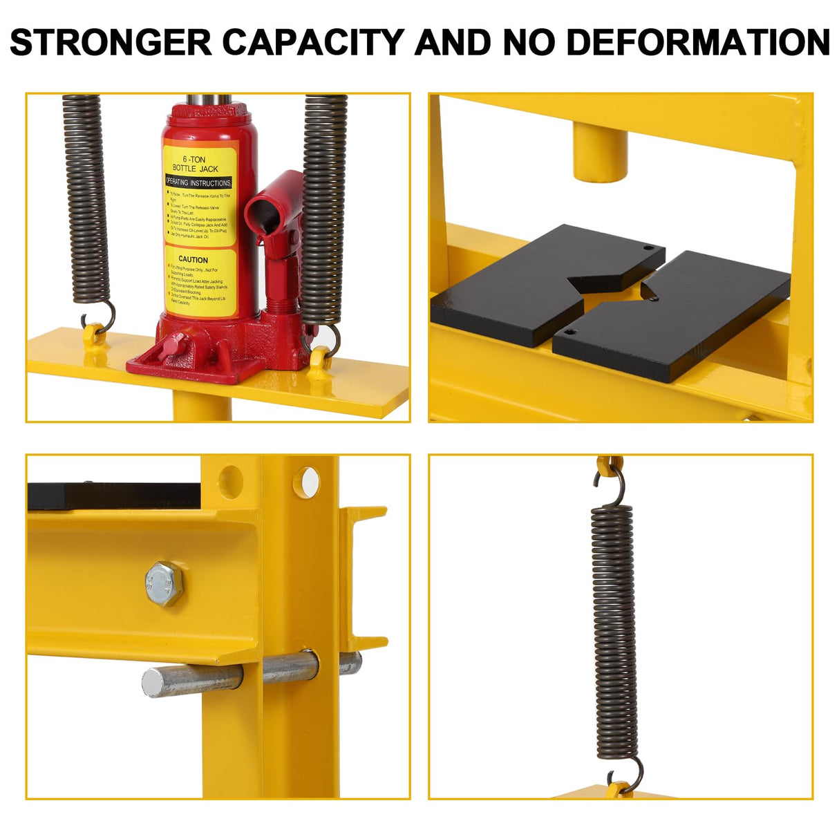 GarveeTech Hydraulic Press 6 Ton Hydraulic Shop Press, H-Frame Garage Floor Benchtop Press Adjustable Shop Press with Plates, Adjustable Working Table Height, for Gears and Bearings, Yellow GarveeTech